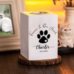 Personalized Dog Cat Paw Print Name Wooden Candle Holder with Candle Cup Text and Date Loss of Pet Sympathy Memorial Gift for Pet Owner