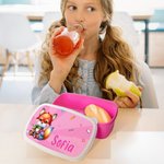 Personlig lunchlåda med söt djurmotiv och namn födelsedags och skolstartspresent för pojkar och flickor