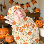 Personlig pumpablomma 100% bomullsvadd och knutmössa med namn Första Halloween Baby Shower Födelsedagspresent för nyfödda