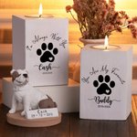 Personalized Dog Cat Paw Print Name Wooden Candle Holder with Candle Cup Text and Date Loss of Pet Sympathy Memorial Gift for Pet Owner