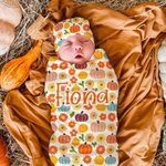 Personlig pumpablomma 100% bomullsvadd och knutmössa med namn Första Halloween Baby Shower Födelsedagspresent för nyfödda