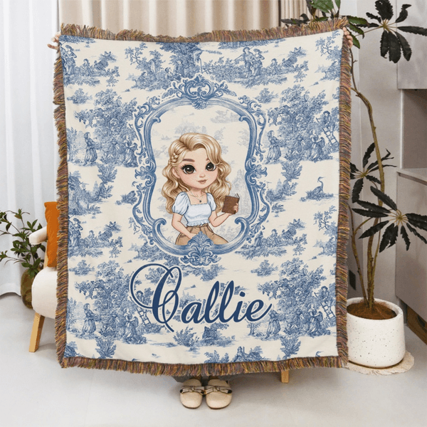 Toile de Jouy personalizado personaje de dibujos animados borla suave manta con el nombre de la boda cumpleaños aniversario de regalo para las mujeres niñas