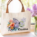 Bolso de lona personalizada con diseño de flor de nacimiento y mariposa con nombre ideal regalo de cumpleaños o aniversario para mujeres