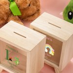 Personalised Cute  Dinosaur Fantasy Unicorn Cartoon Animals Wooden Money Box Piggy Bank with Name and Year Back to School Birthday Gift for Kids