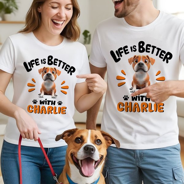 Gepersonaliseerd 3D Cartoon Hond Het Leven Is Beter Met T-shirt Sweatshirt met Naam Verjaardag Adoptie Verjaardagscadeau voor Hondenmama's Hondenliefhebbers