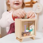 Personalised Cute  Dinosaur Fantasy Unicorn Cartoon Animals Wooden Money Box Piggy Bank with Name and Year Back to School Birthday Gift for Kids
