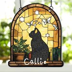 Personalized Stained Glass Effect Black Cat Acrylic Ornament Window Balcony Decor Birthday Gift for Friend Family Pet Lover