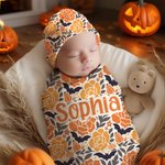 Personlig pumpablomma 100% bomullsvadd och knutmössa med namn Första Halloween Baby Shower Födelsedagspresent för nyfödda