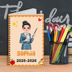 Personalized Multicolor Cartoon Teacher Wavy Edge A5 Spiral Notebook with 120 Lined Pages and Text Teacher's Day Appreciation Gift for Teachers