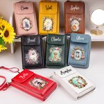 Personalisierte Retro Blumen Haustier Porträt PU-Leder Umhängetasche mit Namen und Geldbörsenfach Reisezubehör Geburtstag Geschenk für Tierliebhaber
