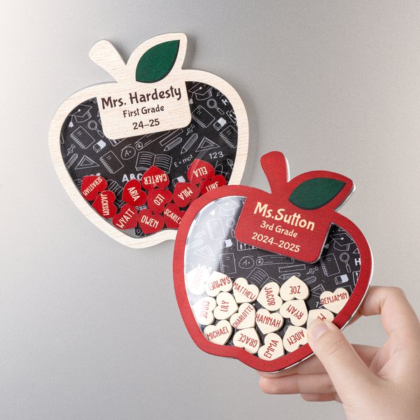 Personalized Apple Teacher Fridge Magnet with 1-35 Heart Student Names Teacher Appreciation Week Gift for Teacher