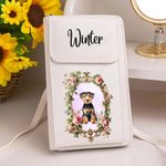 Personalisierte Retro Blumen Haustier Porträt PU-Leder Umhängetasche mit Namen und Geldbörsenfach Reisezubehör Geburtstag Geschenk für Tierliebhaber