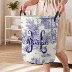 Personalised Retro French Toile De Jouy Style Waterproof Laundry Storage Basket with Handle Birthday Housewarming Gift for Newlyweds Couple