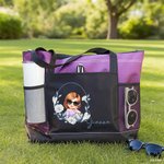 Gepersonaliseerde Geboortebloem Cartoon Karakter Tote Bag met Naam en Mesh Pockets Travel Essentials Bruiloft Verjaardag Verjaardagscadeau voor vrouwen