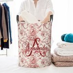 Personalised Retro French Toile De Jouy Style Waterproof Laundry Storage Basket with Handle Birthday Housewarming Gift for Newlyweds Couple