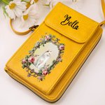 Personalisierte Retro Blumen Haustier Porträt PU-Leder Umhängetasche mit Namen und Geldbörsenfach Reisezubehör Geburtstag Geschenk für Tierliebhaber