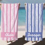 Gepersonaliseerde Strepenlijn Sneldrogend Oversized Microfiber Strandlaken met Naam Zomer Vakantie Zwembad Feest Accessoires Cadeau voor Vrouwen