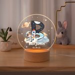 Personalized Astronaut Planet Cloud Rocket Star Initial Acrylic LED Night Light with Name and Wooden Base Birthday Baby Shower Gift for Kids Mothers