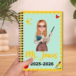 Personalized Multicolor Cartoon Teacher Wavy Edge A5 Spiral Notebook with 120 Lined Pages and Text Teacher's Day Appreciation Gift for Teachers