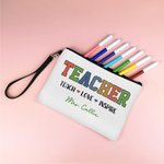 Gepersonaliseerd lerarenthemaontwerp Draagbaar make-uptasje met tekst en polsbandje Dagelijkse school Onmisbaar verjaardagscadeau voor vrouwelijke leraren