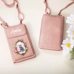 Personalisierte Retro Blumen Haustier Porträt PU-Leder Umhängetasche mit Namen und Geldbörsenfach Reisezubehör Geburtstag Geschenk für Tierliebhaber