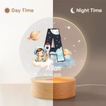 Personalized Astronaut Planet Cloud Rocket Star Initial Acrylic LED Night Light with Name and Wooden Base Birthday Baby Shower Gift for Kids Mothers