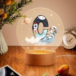 Personalized Astronaut Planet Cloud Rocket Star Initial Acrylic LED Night Light with Name and Wooden Base Birthday Baby Shower Gift for Kids Mothers