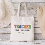 Borsa personalizzata Teach Love Inspire Tote di tela di grande capacità con testo Regalo per la Giornata dell'Insegnante per il ritorno a scuola degli insegnanti