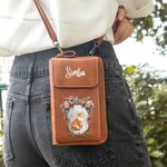 Personalisierte Retro Blumen Haustier Porträt PU-Leder Umhängetasche mit Namen und Geldbörsenfach Reisezubehör Geburtstag Geschenk für Tierliebhaber