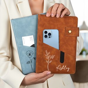 Personalizowany notatnik A5 ze skóry PU z imieniem i motywem kwiatu urodzeniowego praktyczny prezent dla współpracowników i bliskich