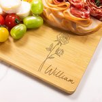 Personalized Engraved Line Birth Flower Bamboo Charcuterie Cutting Board with Handle Housewarming Thanksgiving Gift for Cooking Lover Family Friends