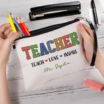 Gepersonaliseerd lerarenthemaontwerp Draagbaar make-uptasje met tekst en polsbandje Dagelijkse school Onmisbaar verjaardagscadeau voor vrouwelijke leraren