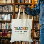 Borsa personalizzata Teach Love Inspire Tote di tela di grande capacità con testo Regalo per la Giornata dell'Insegnante per il ritorno a scuola degli insegnanti
