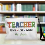 Gepersonaliseerd lerarenthemaontwerp Draagbaar make-uptasje met tekst en polsbandje Dagelijkse school Onmisbaar verjaardagscadeau voor vrouwelijke leraren