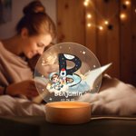 Personalized Astronaut Planet Cloud Rocket Star Initial Acrylic LED Night Light with Name and Wooden Base Birthday Baby Shower Gift for Kids Mothers