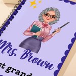 Personalized Multicolor Cartoon Teacher Wavy Edge A5 Spiral Notebook with 120 Lined Pages and Text Teacher's Day Appreciation Gift for Teachers