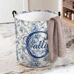 Personalised Retro French Toile De Jouy Style Waterproof Laundry Storage Basket with Handle Birthday Housewarming Gift for Newlyweds Couple