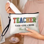 Gepersonaliseerd lerarenthemaontwerp Draagbaar make-uptasje met tekst en polsbandje Dagelijkse school Onmisbaar verjaardagscadeau voor vrouwelijke leraren