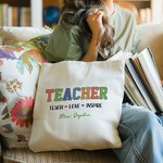 Borsa personalizzata Teach Love Inspire Tote di tela di grande capacità con testo Regalo per la Giornata dell'Insegnante per il ritorno a scuola degli insegnanti