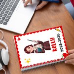 Personalized Multicolor Cartoon Teacher Wavy Edge A5 Spiral Notebook with 120 Lined Pages and Text Teacher's Day Appreciation Gift for Teachers