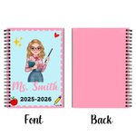 Personalized Multicolor Cartoon Teacher Wavy Edge A5 Spiral Notebook with 120 Lined Pages and Text Teacher's Day Appreciation Gift for Teachers