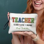 Gepersonaliseerd lerarenthemaontwerp Draagbaar make-uptasje met tekst en polsbandje Dagelijkse school Onmisbaar verjaardagscadeau voor vrouwelijke leraren
