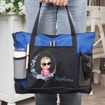 Gepersonaliseerde Geboortebloem Cartoon Karakter Tote Bag met Naam en Mesh Pockets Travel Essentials Bruiloft Verjaardag Verjaardagscadeau voor vrouwen