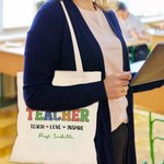 Borsa personalizzata Teach Love Inspire Tote di tela di grande capacità con testo Regalo per la Giornata dell'Insegnante per il ritorno a scuola degli insegnanti