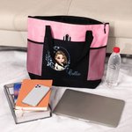 Gepersonaliseerde Geboortebloem Cartoon Karakter Tote Bag met Naam en Mesh Pockets Travel Essentials Bruiloft Verjaardag Verjaardagscadeau voor vrouwen