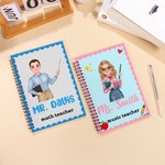 Personalized Multicolor Cartoon Teacher Wavy Edge A5 Spiral Notebook with 120 Lined Pages and Text Teacher's Day Appreciation Gift for Teachers