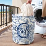 Personalised Retro French Toile De Jouy Style Waterproof Laundry Storage Basket with Handle Birthday Housewarming Gift for Newlyweds Couple