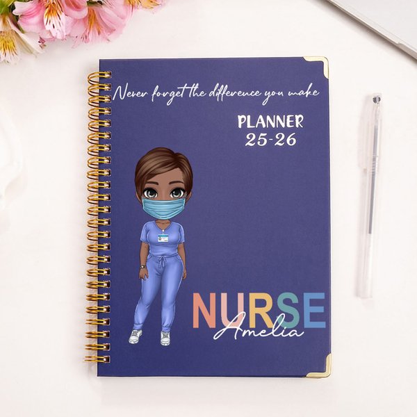 Never Forget The Difference You Make - Personalized Cartoon Medical Character 2026 Planner A5 Spiral Notebook