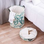 Personalised Retro French Toile De Jouy Style Waterproof Laundry Storage Basket with Handle Birthday Housewarming Gift for Newlyweds Couple