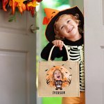 Photo de visage personnalisée Halloween Costume Sac fourre-tout en toile de jute avec nom Activité Halloween Cadeau de vacances pour garçons filles